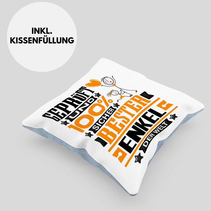 Enkel Geschenk Lustiger Spruch für Enkel Geschenkidee Bester Enkel Der WeltKissen mit Füllung 40x40 (Grau) Blau Trendation