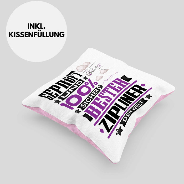 Zipliner Geschenk Lustiger Spruch für Zipliner Geschenkidee Bester Zipliner Der WeltKissen mit Füllung 40x40 (Grau) Rosa Trendation