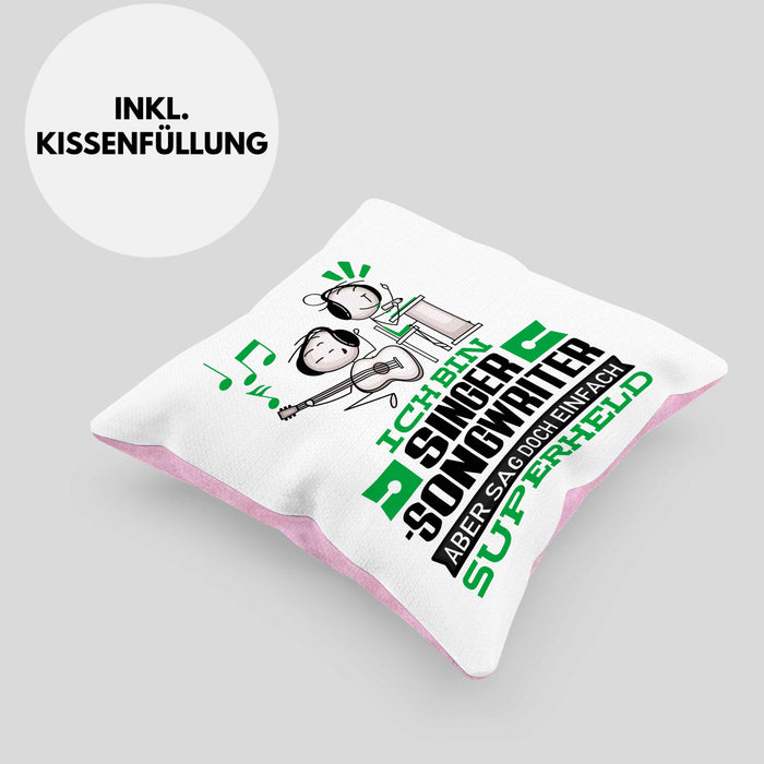 Singer-Songwriter Geschenk Kissen mit Füllung 40x40 Ich Bin Singer-Songwriter Aber Sag Doch Einfach Superheld Lustige Geschenkdiee für Singer-Songwriter (Grau) Rosa Trendation