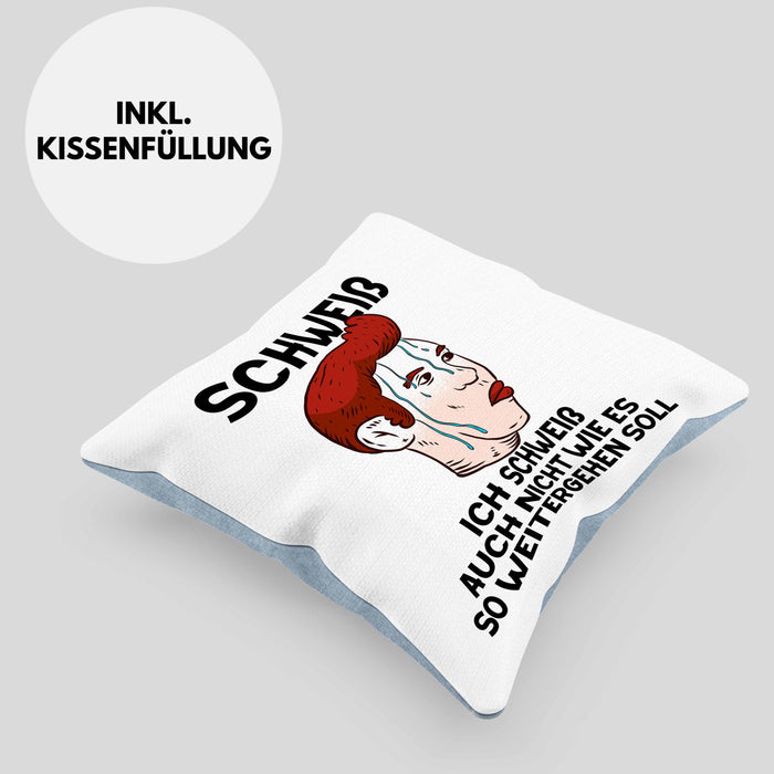 Dank Meme Kissen mit Füllung 40x40 Schweiß Wortspiel Ich Schweiß Auch Nicht Wie Das Weitergehen Soll Geschenkidee Depressionen (Grau) Blau Trendation