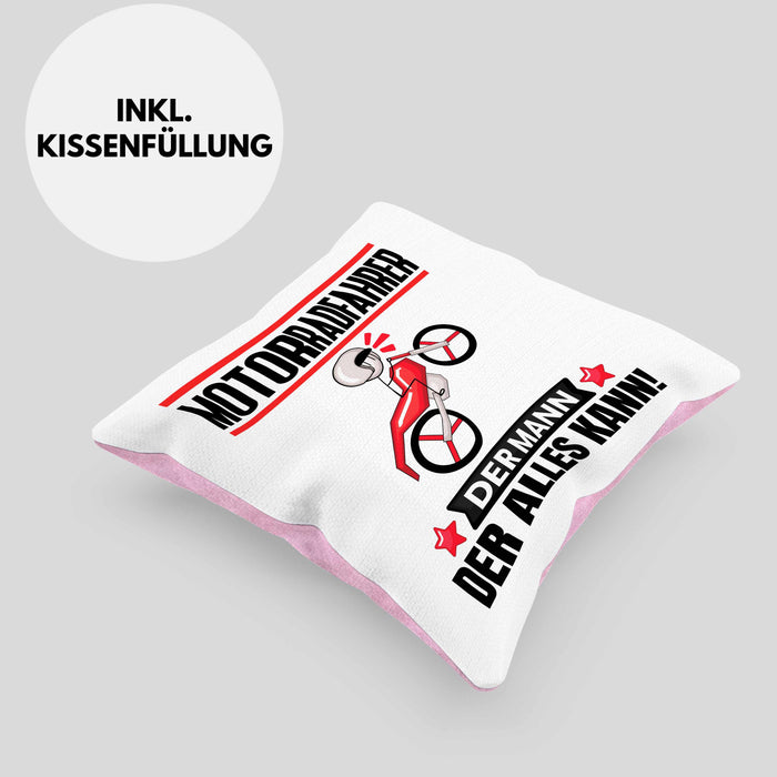 Motorradfahrer Kissen mit Füllung 40x40 Geschenk für Motorradfahrer Der Mann Der Alles Kann Geschenkidee zum Geburtstag (Grau) Rosa Trendation