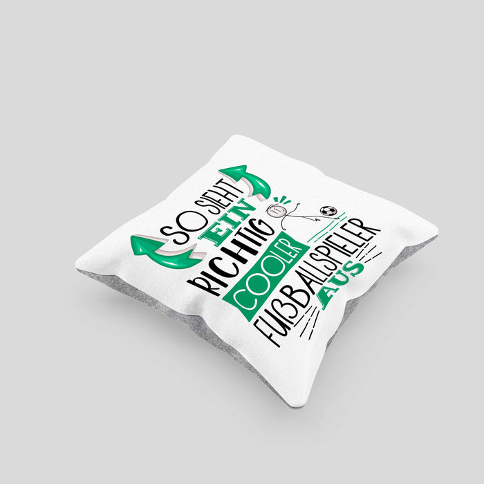 Fußballspieler Kissen mit Füllung 40x40 Geschenk So Sieht Ein Richtig Cooler Fußballspieler Aus Geschenkidee Spruch Lustig (Grau) Grau Trendation