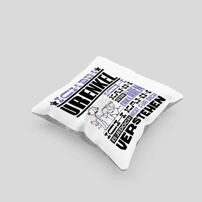 Urenkel Geschenk Kaffee-Kissen mit Füllung 40x40 Geschenkidee für Urenkel Ich Bin Urenkel Ich Kann Es Dir Erklären Jedoch Nicht Für Dich Verstehen Spruch Lustig (Grau) Grau Trendation