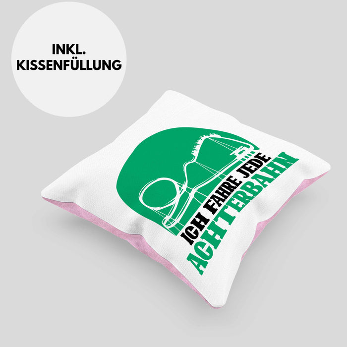 Vergnügungspark Kissen mit Füllung 40x40 Geschenk Lustiger Spruch Ich Fahre Jede Achterbahn Geschenkidee Geburtstag (Grau) Rosa Trendation