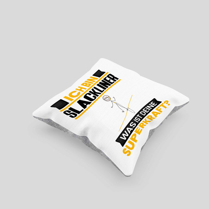 Slackliner Kissen mit Füllung 40x40 Geschenk für Slackliner Geburtstag Lustiger Spruch Was Ist Deine Superkraft (Grau) Grau Trendation