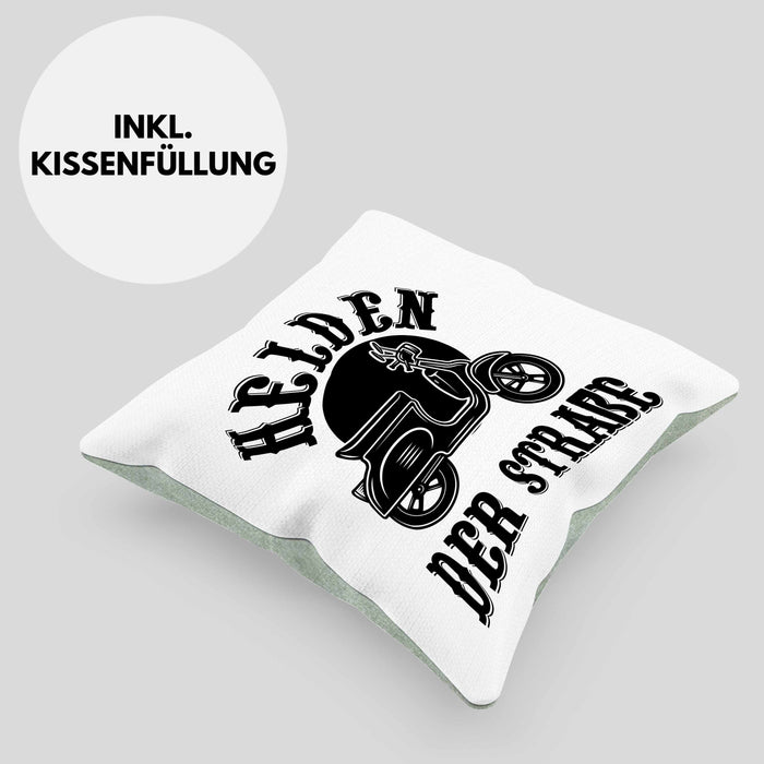 Mofa Geschenk Kissen mit Füllung 40x40 Helden Der Strasse Mofa Mofa Führerschein (Grau) Grün Trendation