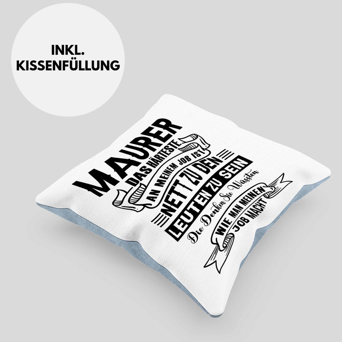 Lustige Kissen mit Füllung 40x40 für Maurer Geschenk Spruch Geschenkidee Maurer Beruf (Grau) Blau Trendation