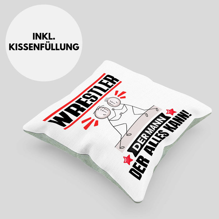Wrestler Kissen mit Füllung 40x40 Geschenk für Wrestler Der Mann Der Alles Kann Geschenkidee zum Geburtstag (Grau) Grün Trendation