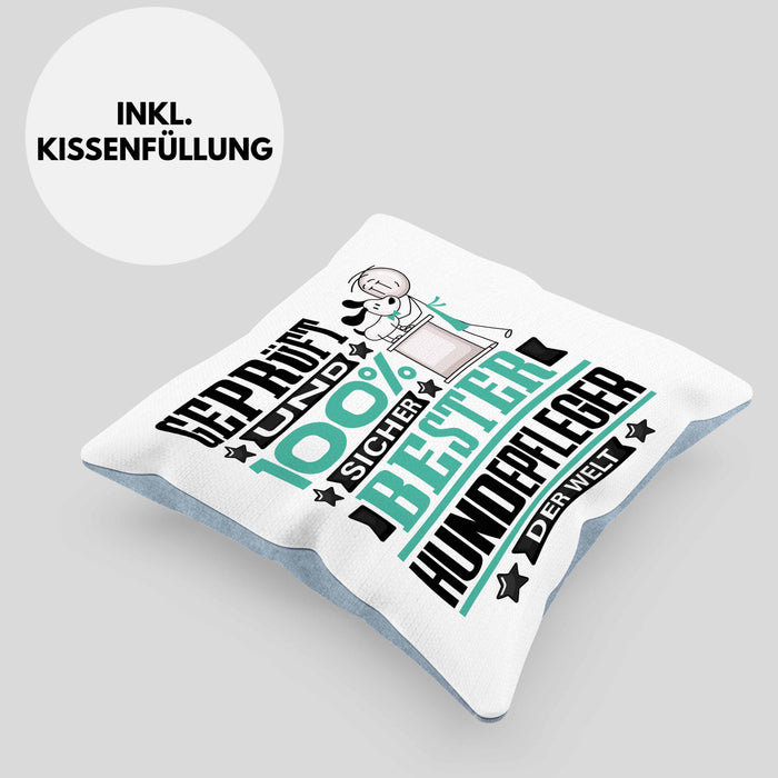 Hundepfleger Geschenk Lustiger Spruch für Hundepfleger Geschenkidee Bester Hundepfleger Der WeltKissen mit Füllung 40x40 (Grau) Blau Trendation