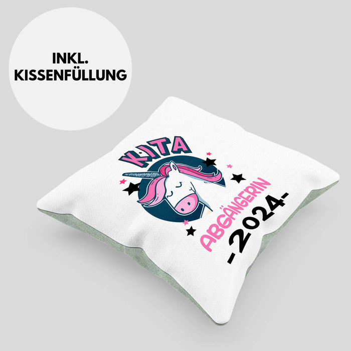 Kita Abgängerin 2024 Schulstart Kissen mit Füllung 40x40 Geschenk Mädchen Einschulung Schulanfang Erster Schultag Idee (Grau) Grün Trendation