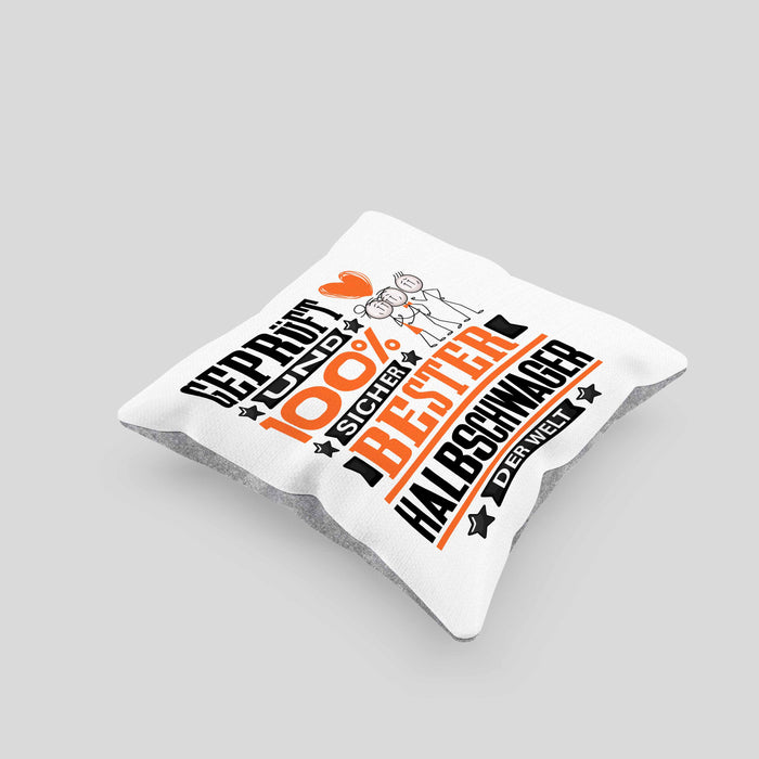 Halbschwager Geschenk Lustiger Spruch für Halbschwager Geschenkidee Bester Halbschwager Der WeltKissen mit Füllung 40x40 (Grau) Grau Trendation