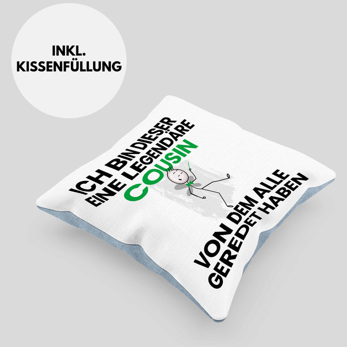 Cousin Geschenk Kissen mit Füllung 40x40 Lustige Geschenkidee Geburtstag für Cousin Ich Bin Dieser Legendäre Cousin Von Dem Alle Geredet Haben (Grau) Blau Trendation