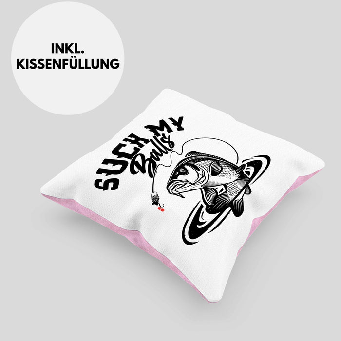 Fischer Karpfen Angler Geschenk Kissen mit Füllung 40x40 Fischer Fisch Suck My Balls Anglergeschenke (Grau) Rosa Trendation