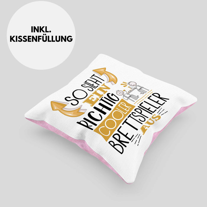 So Sieht Ein Richtig Cooler Brettspieler Aus Geschenk Kissen mit Füllung 40x40 Lustiger Spruch Geschenkidee (Grau) Rosa Trendation