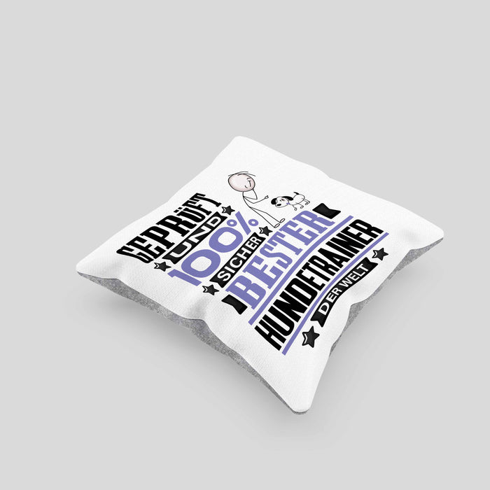 Hundetrainer Geschenk Lustiger Spruch für Hundetrainer Geschenkidee Bester Hundetrainer Der WeltKissen mit Füllung 40x40 (Grau) Grau Trendation