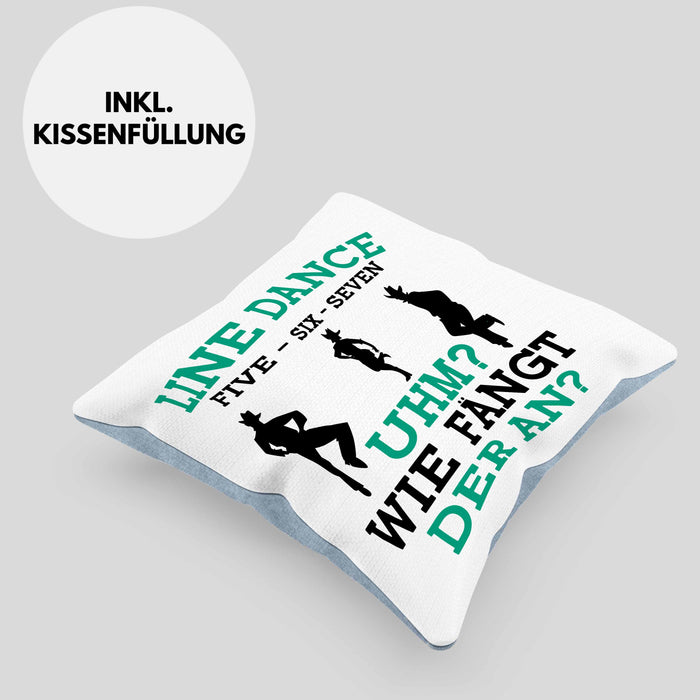 Lustige Line Dance Kissen mit Füllung 40x40 - Tolles Geschenk für Line Dance Enthusiasten (Grau) Blau Trendation