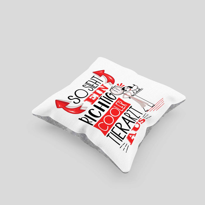 Tierarzt Kissen mit Füllung 40x40 Geschenk So Sieht Ein RIchtig Cooler Tierarzt Aus Geschenkidee Lustiger Spruch Geburtstag (Grau) Grau Trendation