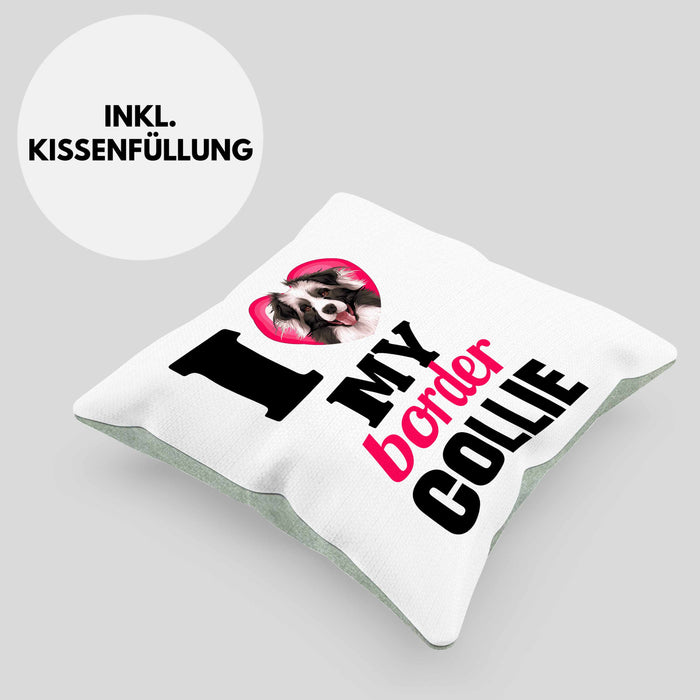 Border Collies Besitzerin Kissen mit Füllung 40x40 Geschenk Lustiger Spruch Geschenkidee I Love My Border Collies (Grau) Grün Trendation
