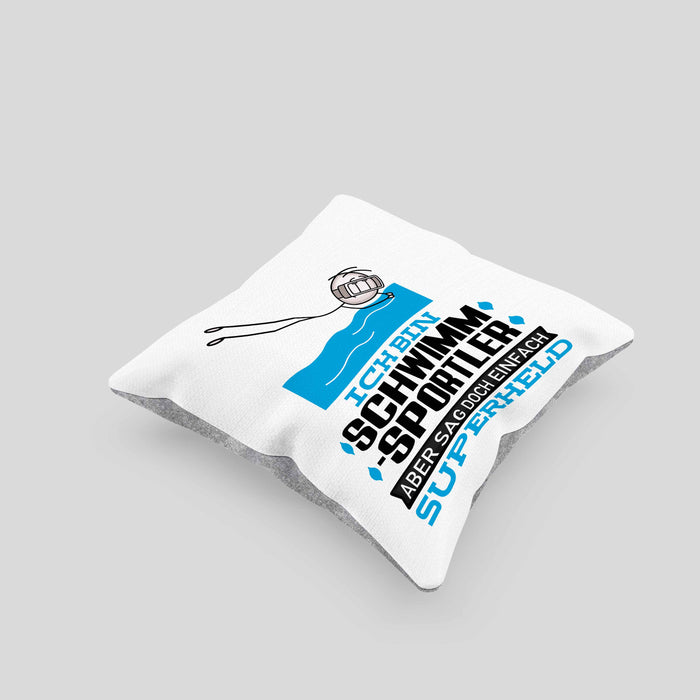 Schwimmsportler Geschenk Kissen mit Füllung 40x40 Ich Bin Schwimmsportler Aber Sag Doch Einfach Superheld Lustige Geschenkdiee für Schwimmsportler (Grau) Grau Trendation