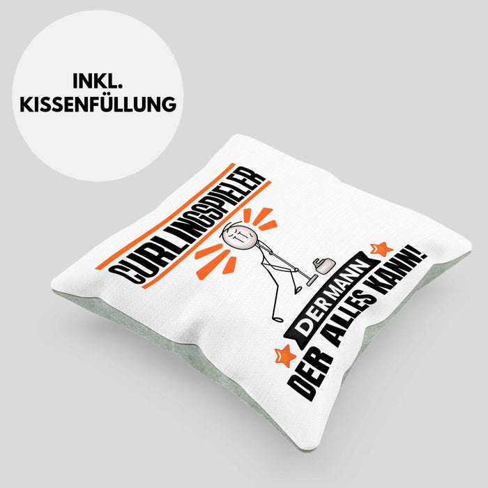 Curlingspieler Kissen mit Füllung 40x40 Geschenk für Curlingspieler Der Mann Der Alles Kann Geschenkidee zum Geburtstag (Grau) Grün Trendation
