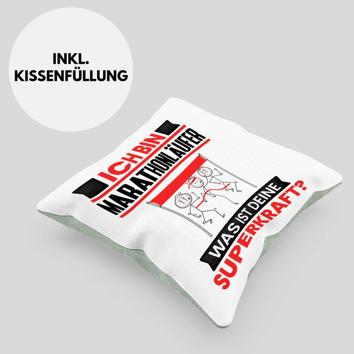 Marathonläufer Kissen mit Füllung 40x40 Geschenk für Marathonläufer Geburtstag Lustiger Spruch Was Ist Deine Superkraft (Grau) Grün Trendation