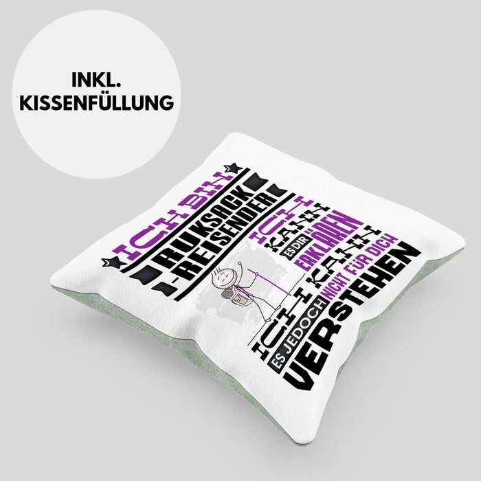 Rucksackreisender Geschenk Kaffee-Kissen mit Füllung 40x40 Geschenkidee für Rucksackreisender Ich Bin Rucksackreisender Ich Kann Es Dir Erklären Jedoch Nicht Für Dich Verstehen Spruch Lustig (Grau) Grün Trendation