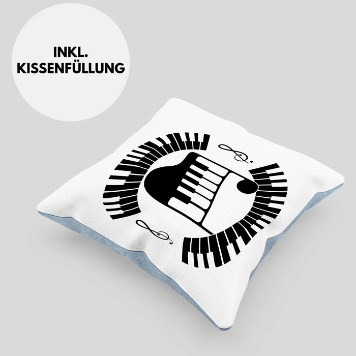 Piano-Spieler Kissen mit Füllung 40x40 Geschenk Klavier Geschenkidee Flügel Musiker Klavier Klavier-Spieler (Grau) Blau Trendation