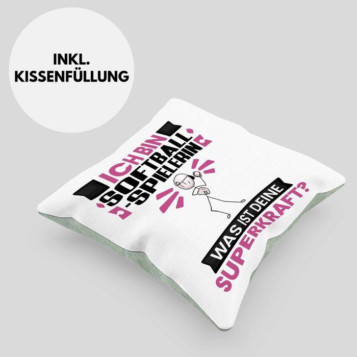 Softballspielerin Kissen mit Füllung 40x40 Geschenk für Softballspielerin Geburtstag Lustiger Spruch Was Ist Deine Superkraft (Grau) Grün Trendation