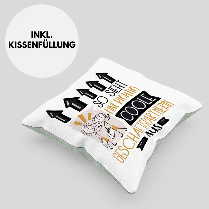 Geschäftspartnerin Geschenk Kissen mit Füllung 40x40 Lustig Geschenkidee für Geschäftspartnerin Geburtstag So Sieht Eine Richtig Coole Geschäftspartnerin Aus Frauen Spruch (Grau) Grün Trendation