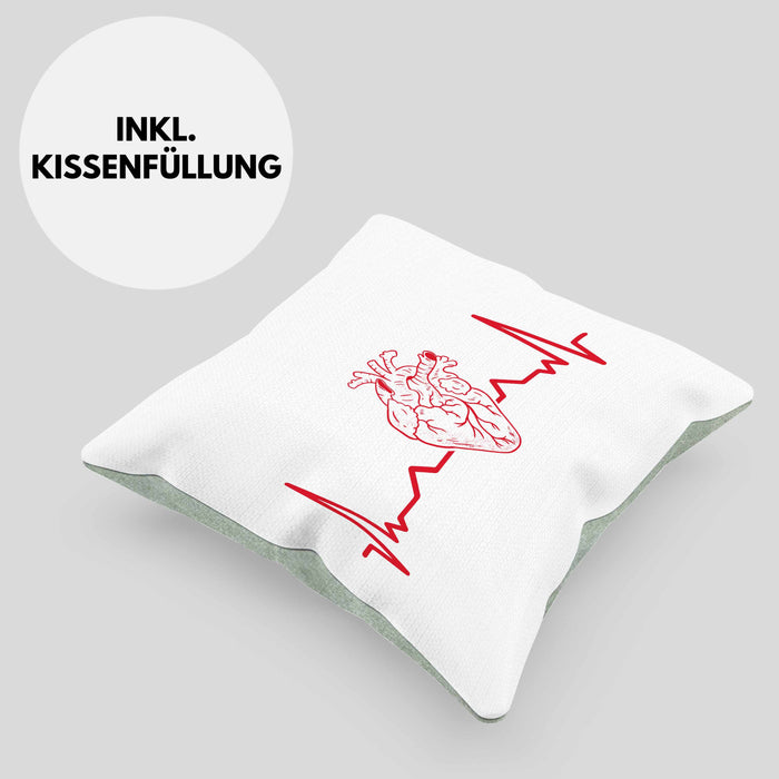 Kardiologe Geschenk Kissen mit Füllung 40x40 Herzschlag Ekg Herz Kardiologie (Grau) Grün Trendation