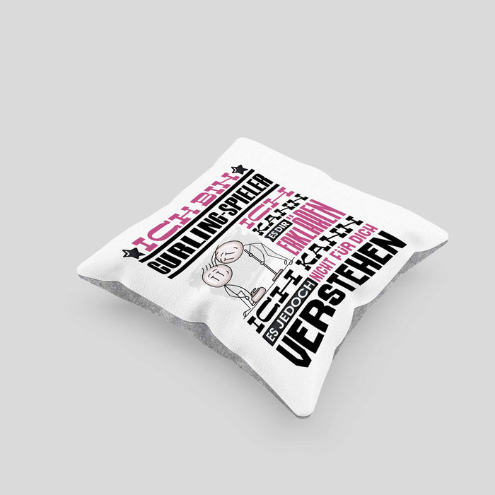 Curling-Spieler Geschenk Kaffee-Kissen mit Füllung 40x40 Geschenkidee für Curling-Spieler Ich Bin Curling-Spieler Ich Kann Es Dir Erklären Jedoch Nicht Für Dich Verstehen Spruch Lustig (Grau) Grau Trendation