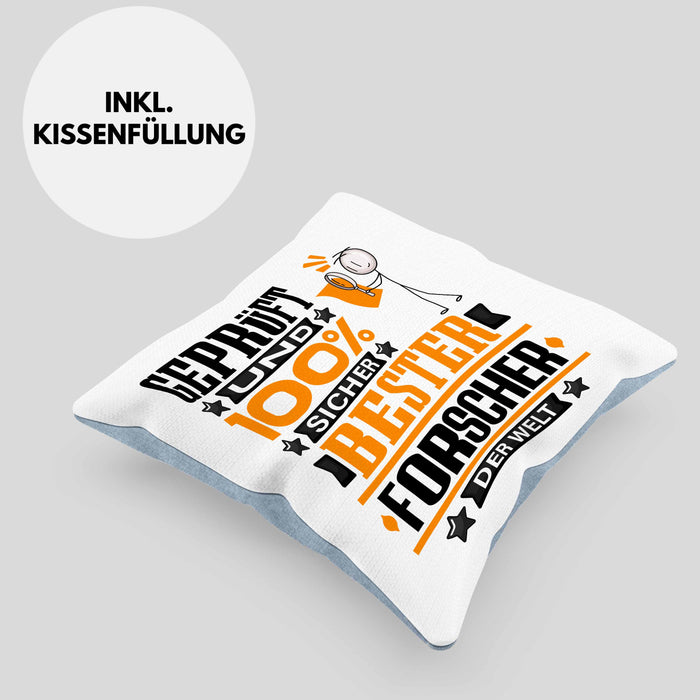 Forscher Geschenk Lustiger Spruch für Forscher Geschenkidee Bester Forscher Der WeltKissen mit Füllung 40x40 (Grau) Blau Trendation