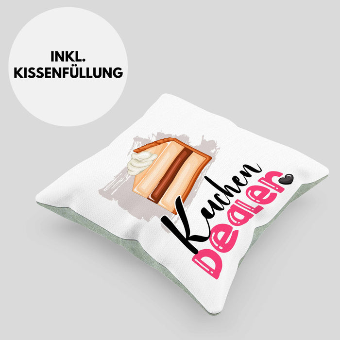 Kuchen Dealer Kissen mit Füllung 40x40 Geschenk für Kuchenverkäufer Geburtstag Spruch Geschenkidee (Grau) Grün Trendation