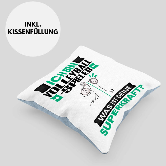 Volleyballspieler Kissen mit Füllung 40x40 Geschenk für Volleyballspieler Geburtstag Lustiger Spruch Was Ist Deine Superkraft (Grau) Blau Trendation