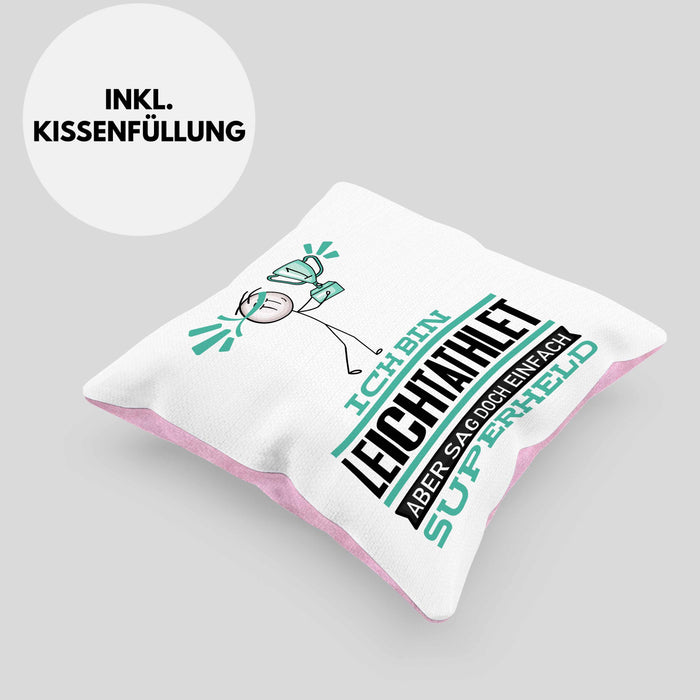 Leichtathlet Geschenk Kissen mit Füllung 40x40 Ich Bin Leichtathlet Aber Sag Doch Einfach Superheld Lustige Geschenkdiee für Leichtathlet (Grau) Rosa Trendation
