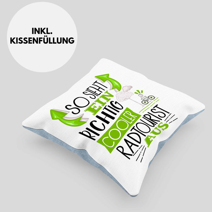 So Sieht Ein Richtig Cooler Radtourist Aus Geschenk Kissen mit Füllung 40x40 Lustiger Spruch Geschenkidee (Grau) Blau Trendation