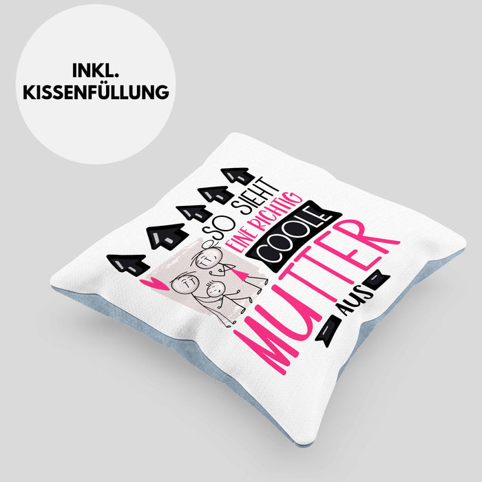 Mutter Geschenk Kissen mit Füllung 40x40 Lustig Geschenkidee für Mutter Geburtstag So Sieht Eine Richtig Coole Mutter Aus Frauen Spruch Muttertag Beste Mama (Grau) Blau Trendation