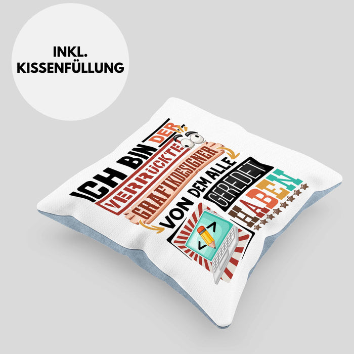 Grafikdesigner Kissen mit Füllung 40x40 Geschenk Spruch Lustig Geschenkidee für Grafikdesigner Geburtstag Ich Bin Der Verrückte Grafikdesigner (Grau) Blau Trendation