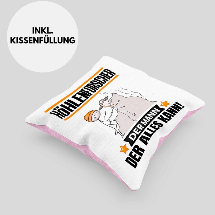 Höhlenforscher Kissen mit Füllung 40x40 Geschenk für Höhlenforscher Der Mann Der Alles Kann Geschenkidee zum Geburtstag (Grau) Rosa Trendation