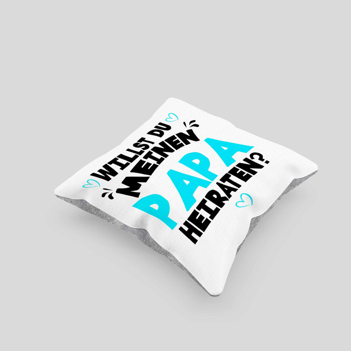 Heiratsantrag Kissen mit Füllung 40x40 Geschenk Lustiger Spruch Willst Du Meinen Papa Heiraten Geschenkidee Geburtstag (Grau) Grau Trendation