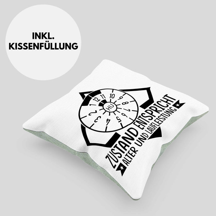 KFZ Mechaniker Kissen mit Füllung 40x40 Geschenk Spruch Männer KFZ Mechatroniker Geschenkidee Werkstatt Zustand Entispricht Alter Und Laufleistung (Grau) Grün Trendation