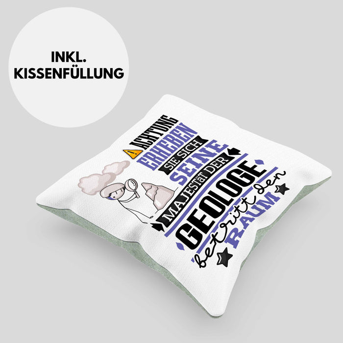 Geologe Geschenk Kissen mit Füllung 40x40 Lustiger Spruch Erheben Sie Sich Der Geologe Betritt den Raum (Grau) Grün Trendation
