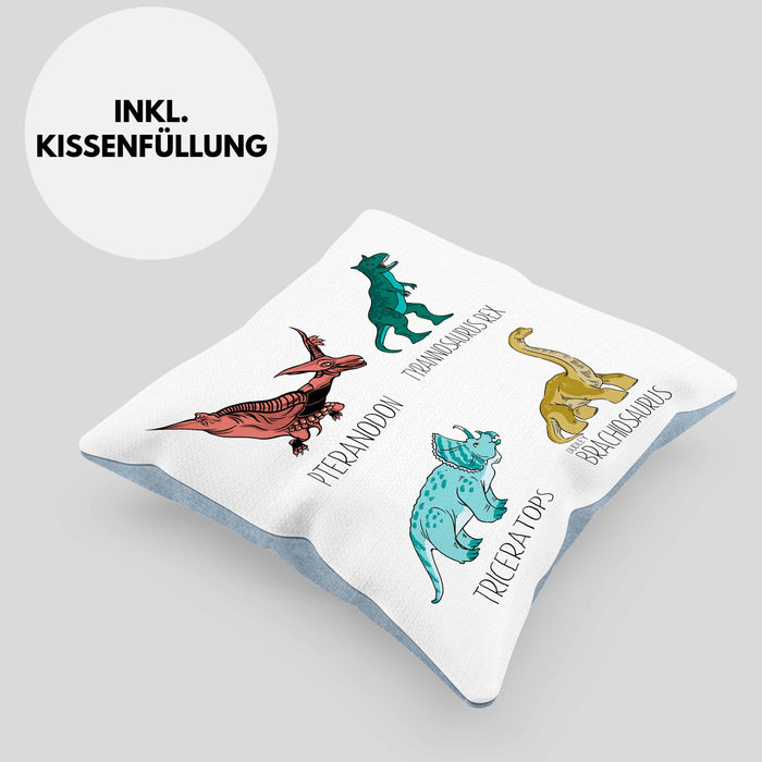 Arten Von Dinosauriern Kissen mit Füllung 40x40 Geschenk Für Jungs Dinos T-Rex Jungen Mädchen Dinos Tyrannosaurus (Grau) Blau Trendation