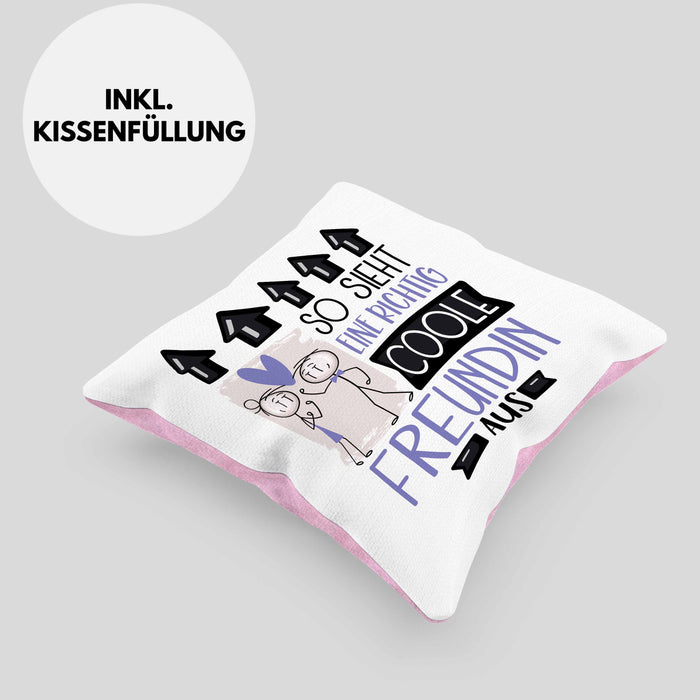 Freundin Geschenk Kissen mit Füllung 40x40 Lustig Geschenkidee für Freundin Geburtstag So Sieht Eine Richtig Coole Freundin Aus Frauen Spruch (Grau) Rosa Trendation