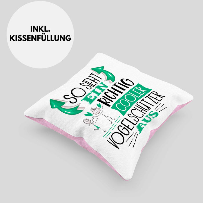Vogelschützer Kissen mit Füllung 40x40 So Sieht Ein Richtig Cooler Vogelschützer Aus Geschenk Lustiger Spruch Geschenkidee (Grau) Rosa Trendation