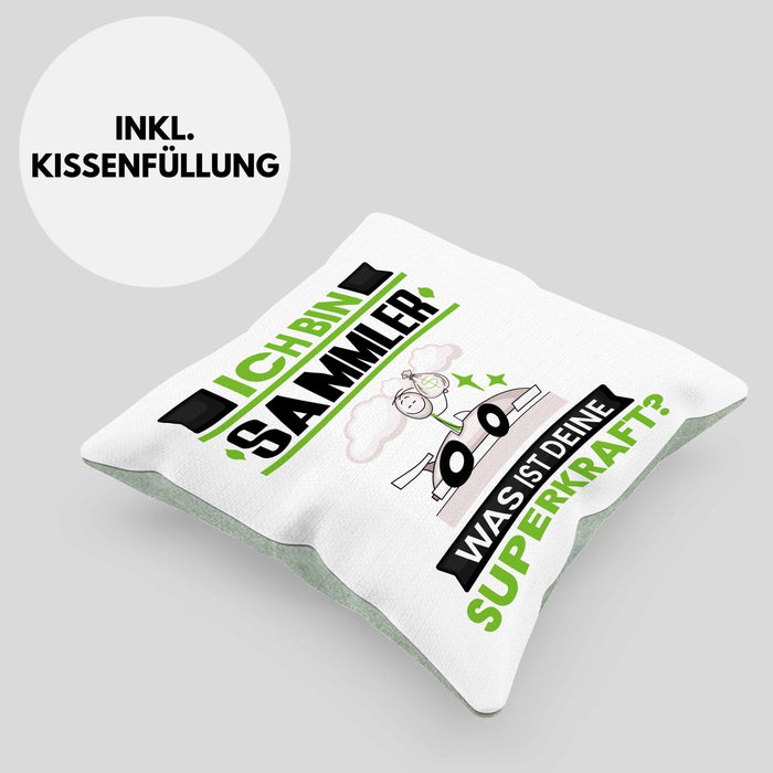 Sammler Kissen mit Füllung 40x40 Geschenk für Sammler Geburtstag Lustiger Spruch Was Ist Deine Superkraft (Grau) Grün Trendation