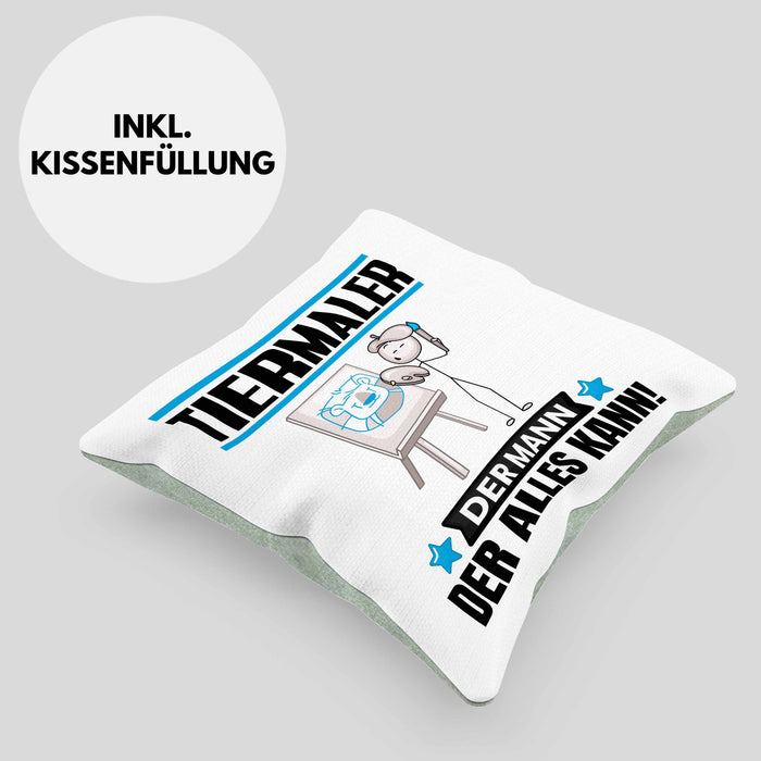 Tiermaler Kissen mit Füllung 40x40 Geschenk für Tiermaler Der Mann Der Alles Kann Geschenkidee zum Geburtstag (Grau) Grün Trendation