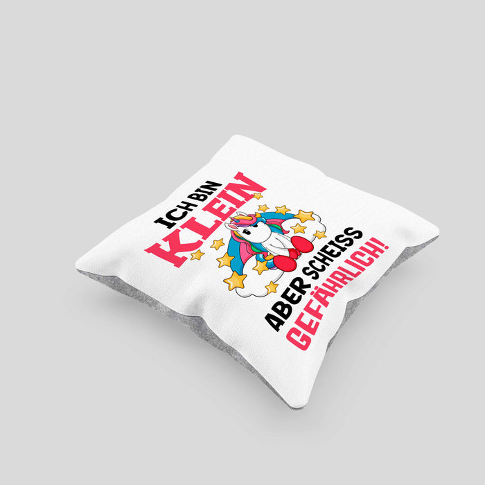 Klein Aber Sch Gefährlich Lustige Einhorn Kissen mit Füllung 40x40 mit Spruch Geschenkidee Einhornfans (Grau) Grau Trendation