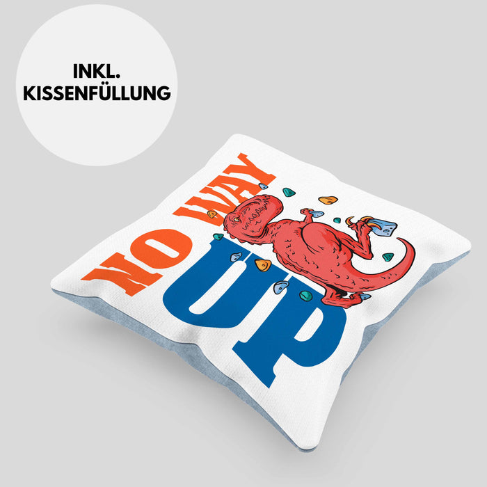 Bouldern Kissen mit Füllung 40x40 für Kletterfans mit Dino-T-Rex Grafik "No Way Up" (Grau) Blau Trendation