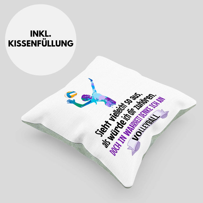 Volleyball Geschenk Kissen mit Füllung 40x40 Coach Herren Mädchen Kaffee Zubehör Volleyball-Spieler Spielerin (Grau) Grün Trendation